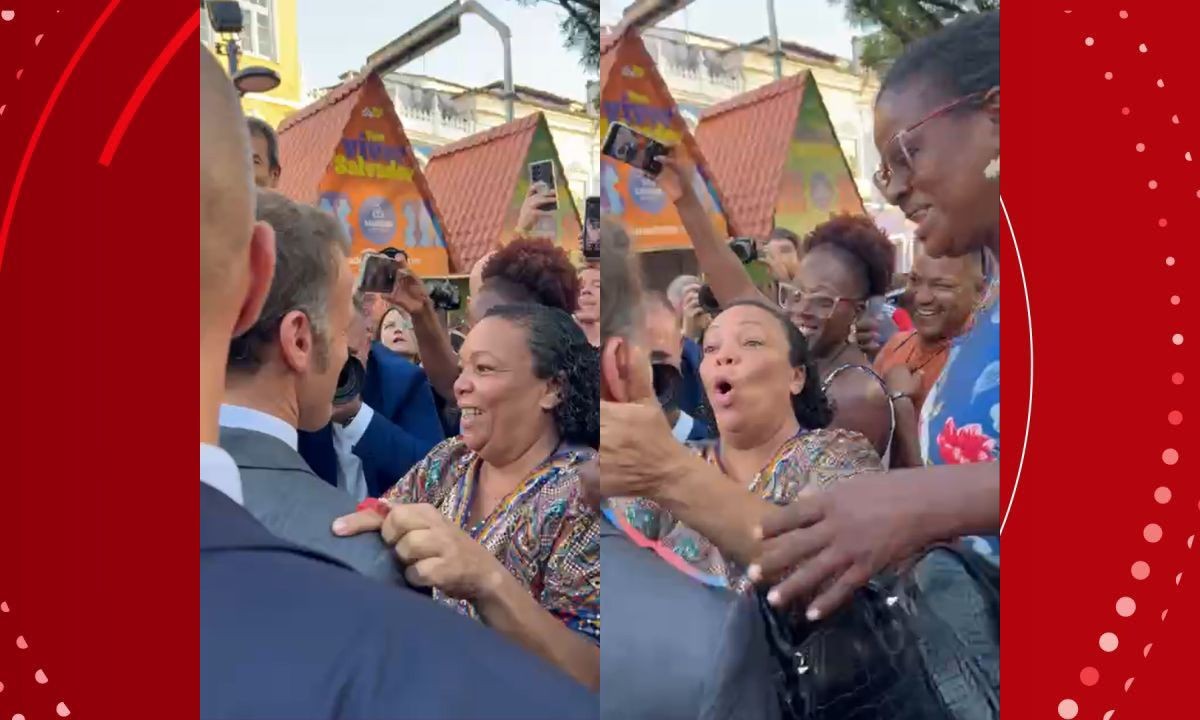 VÍDEO: mulher agarra Macron em Salvador e enche presidente da França de elogios