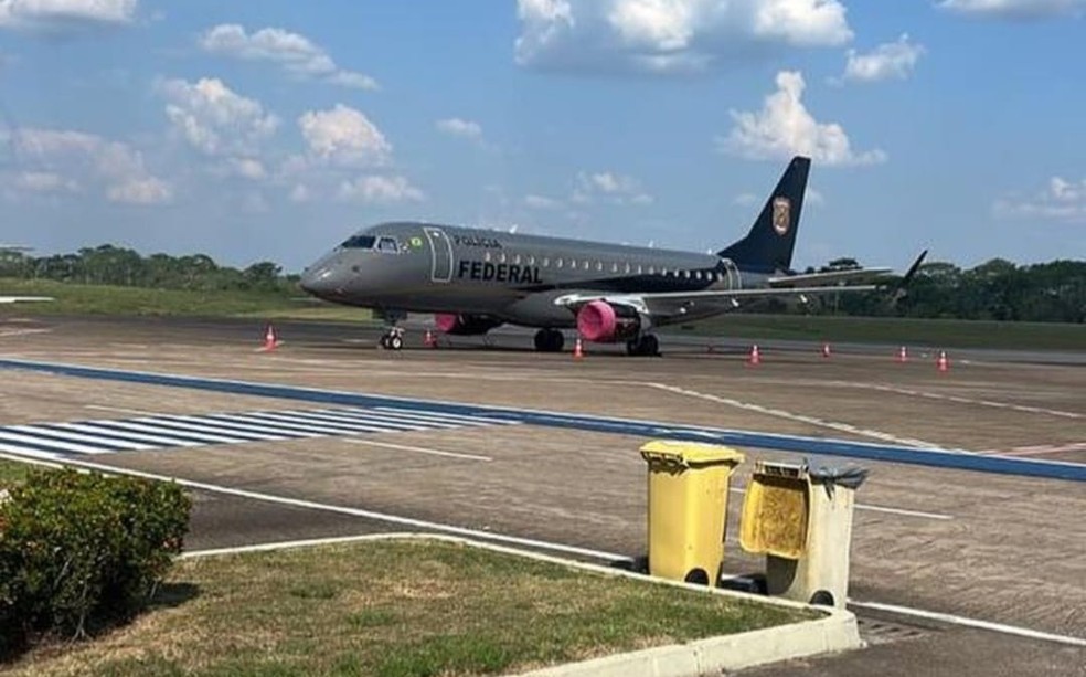 Avião da Polícia Federal está no Acre desde essa terça-feira (26) para fazer transferência de presos — Foto: Reprodução