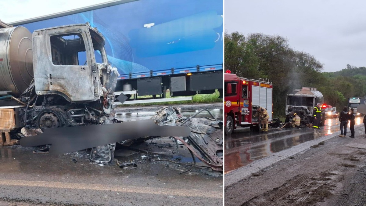 Quatro pessoas morrem carbonizadas após colisão entre carro e caminhão na BR-285, no RS
