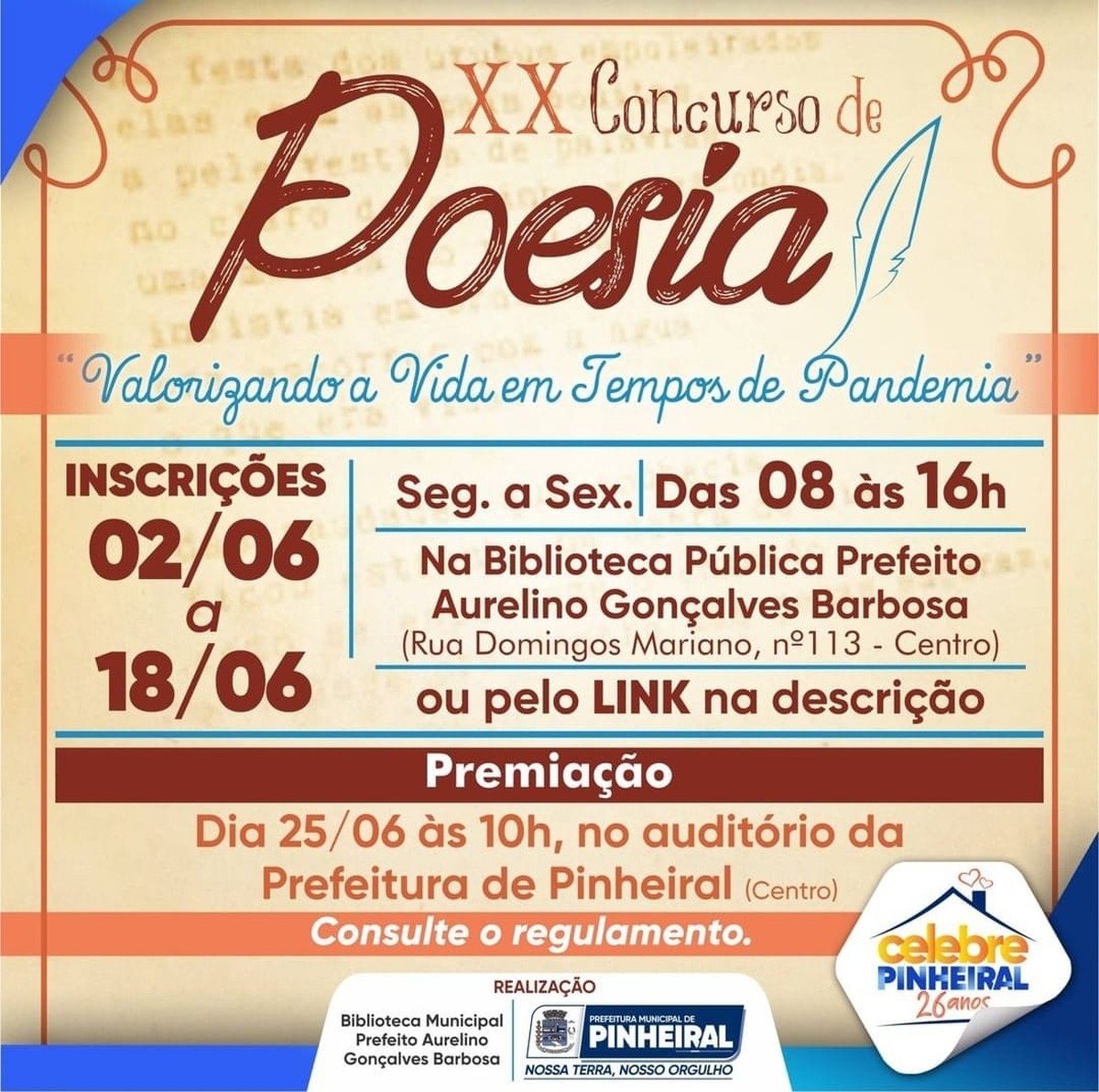 Abertas Inscrições Para 20ª Edição Do Concurso De Poesia De Pinheiral Sul Do Rio E Costa Verde 6259