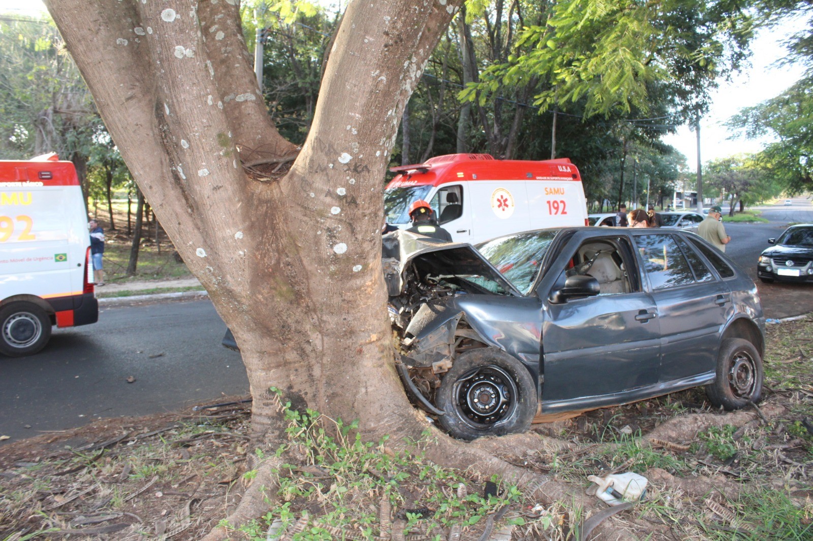 Motorista morre e mulher fica ferida após carro bater contra árvore em Matão