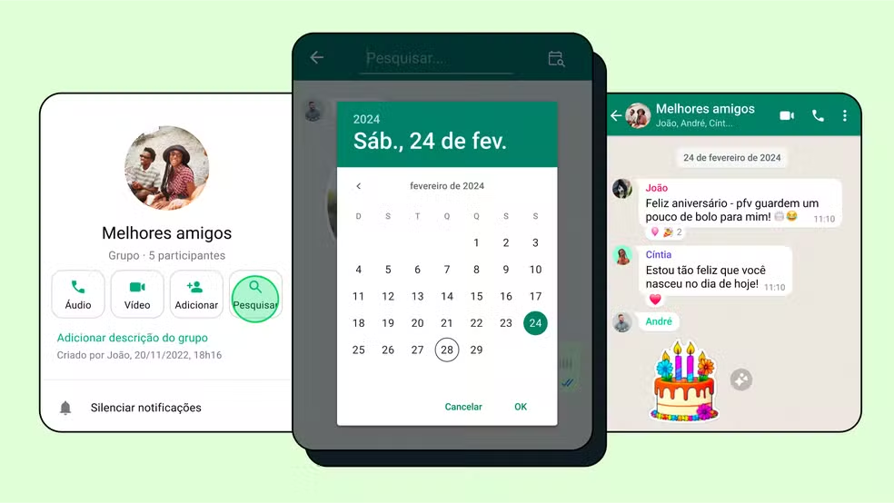 WhatsApp agora permite buscar mensagens por data específica — Foto: Divulgação/WhatsApp