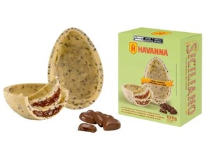 Ovo de chocolate branco, cookies e limão recheado de doce de leite Havanna 400g