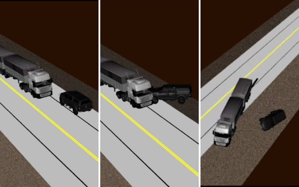 Peritos recriaram a dinâmica do acidente em cinco ângulos diferentes — Foto: Divulgação/Polícia Científica