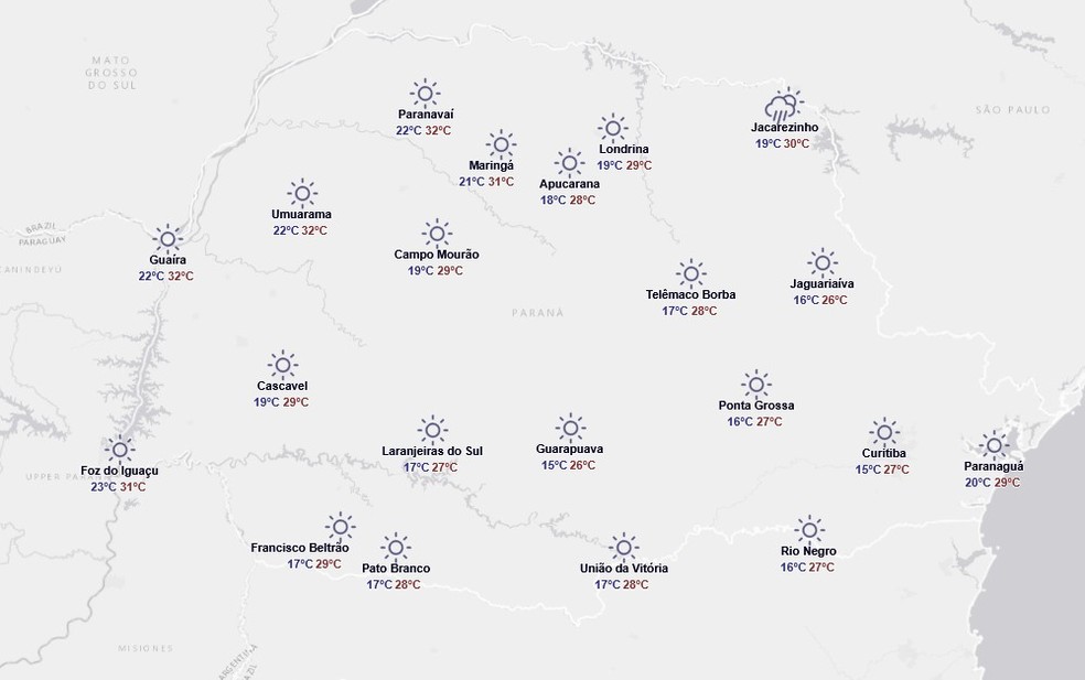 Previsão para quarta-feira, 7 de janeiro — Foto: Reprodução/Simepar