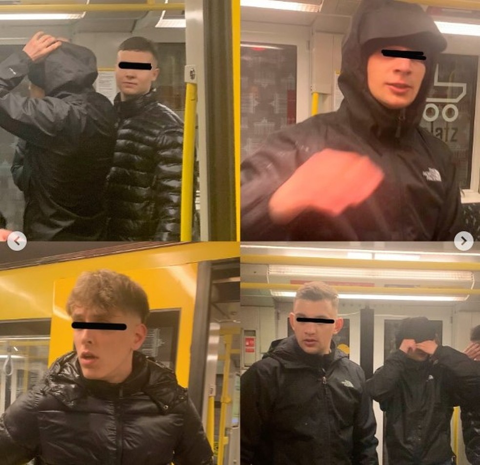 Gabi registrou parte do grupo de oito pessoas que atacaram o casal no metrô — Foto: Reprodução redes sociais