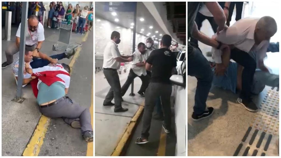 Motoristas de aplicativo e taxistas entram em constantes confrontos no Aeroporto de Fortaleza em meio a disputa por clientes — Foto: TV Verdes Mares/Reprodução