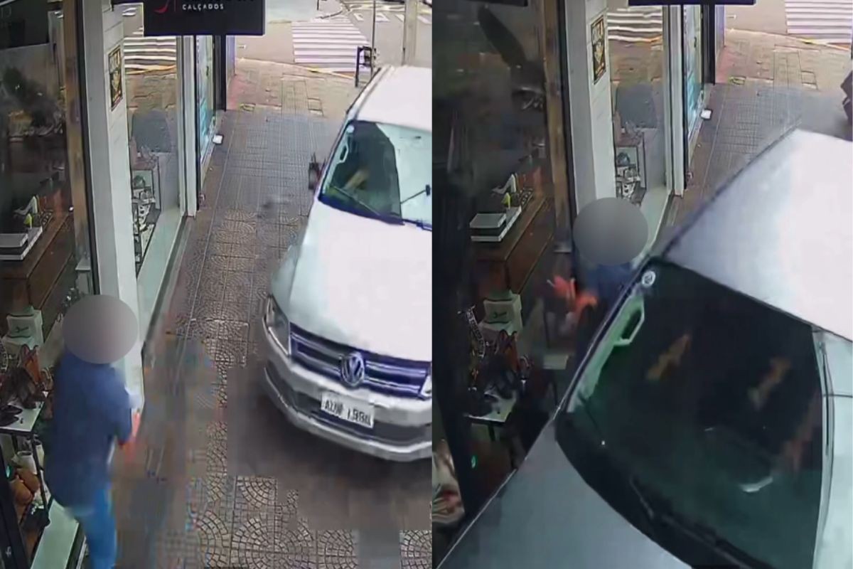 VÍDEO: pedestre escapa por pouco de ser atropelado por caminhonete em calçada, no PR