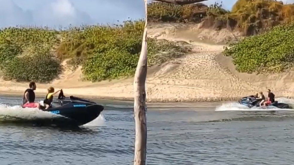 Criança é flagrada pilotando jetski em lagoa no Ceará. — Foto: Reprodução