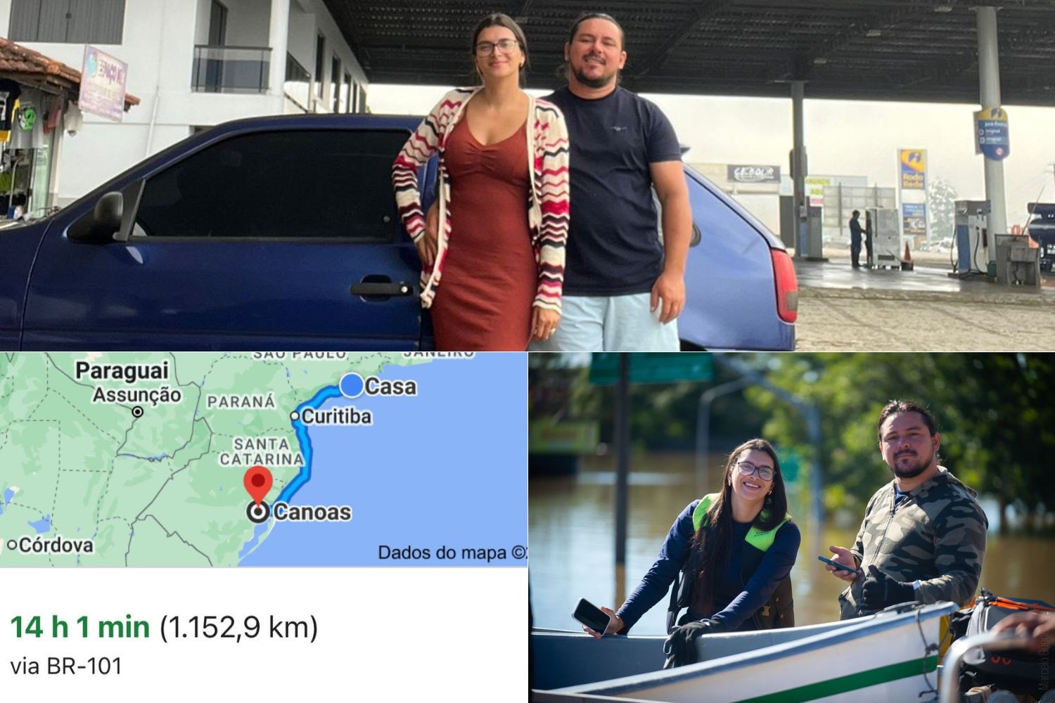Casal 'abandona' vida no litoral de SP e dorme em carro para resgatar e ajudar vítimas da enchente no RS; VÍDEO