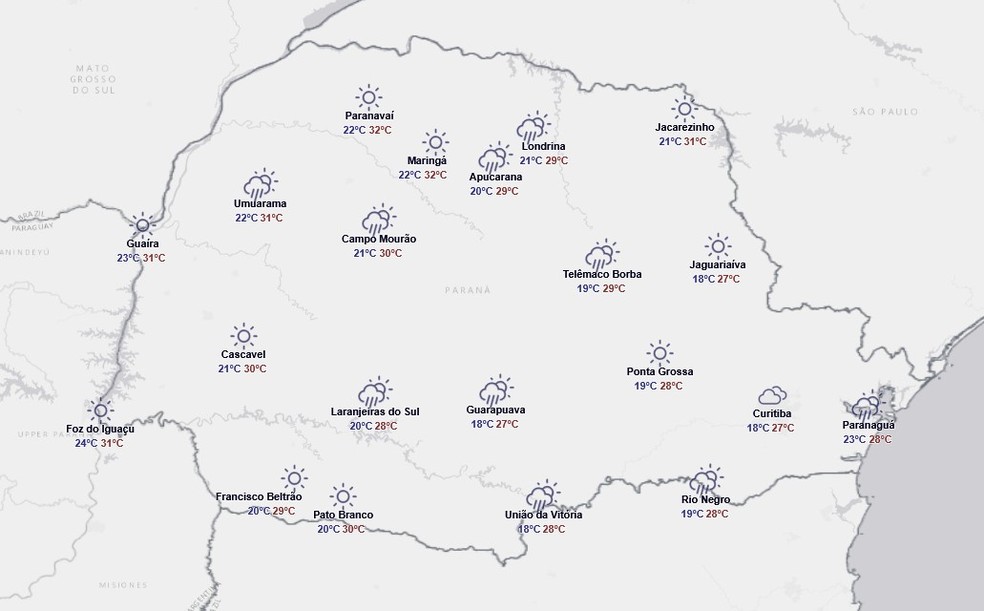 Previsão para sexta-feira, 27 de março — Foto: Reprodução/Simepar