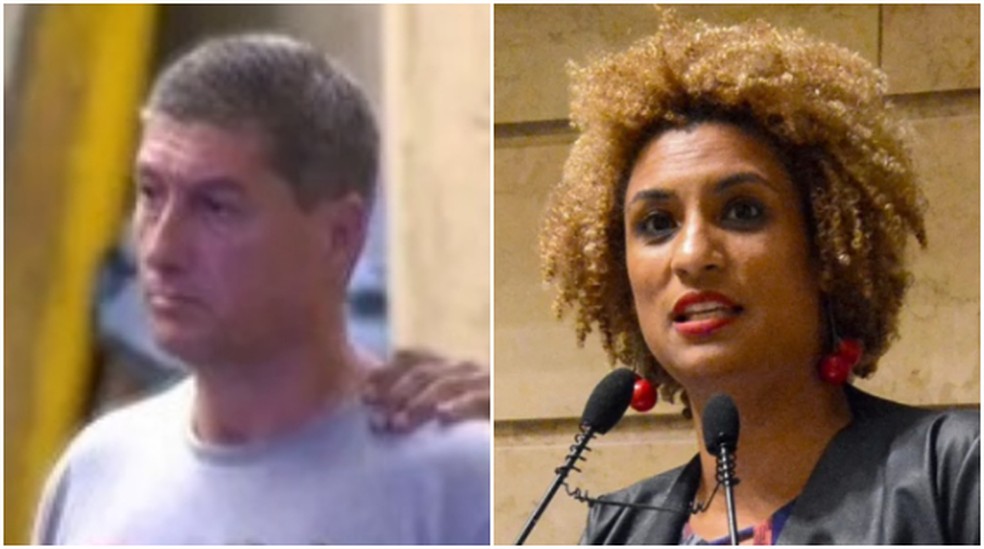 Ronnie Lessa atirou contra Marielle Franco em março de 2018, no Centro do Rio — Foto:  Reprodução/JN; Renan Olaz/Câmara Municipal do Rio de Janeiro/AFP/Arquivo