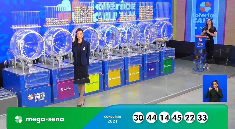 Os números sorteados do concurso 2.821 da Mega-Sena — Foto: Caixa / Reprodução