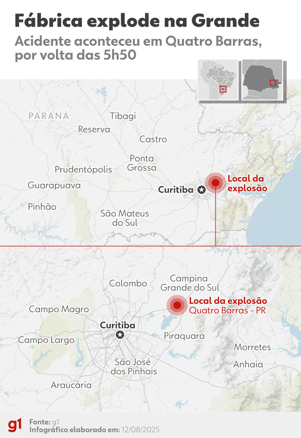 Local de explosão em fábrica de explosivos — Foto: Arte/g1