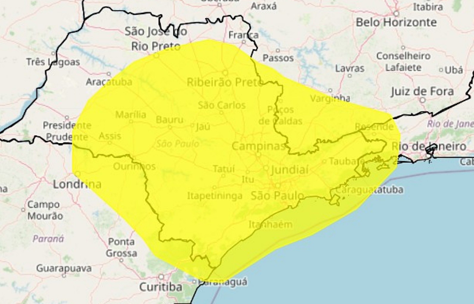 Inmet emite alerta de temporal para o Sul de Minas