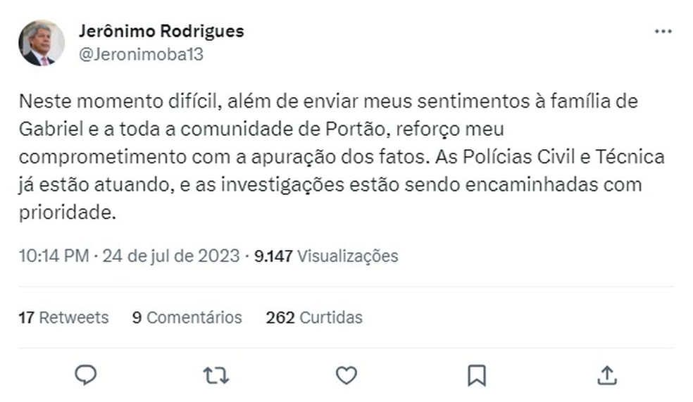 Governador da Bahia promete apuração de morte de criança baleada enquanto brincava em Salvador — Foto: Reprodução/TV Bahia 