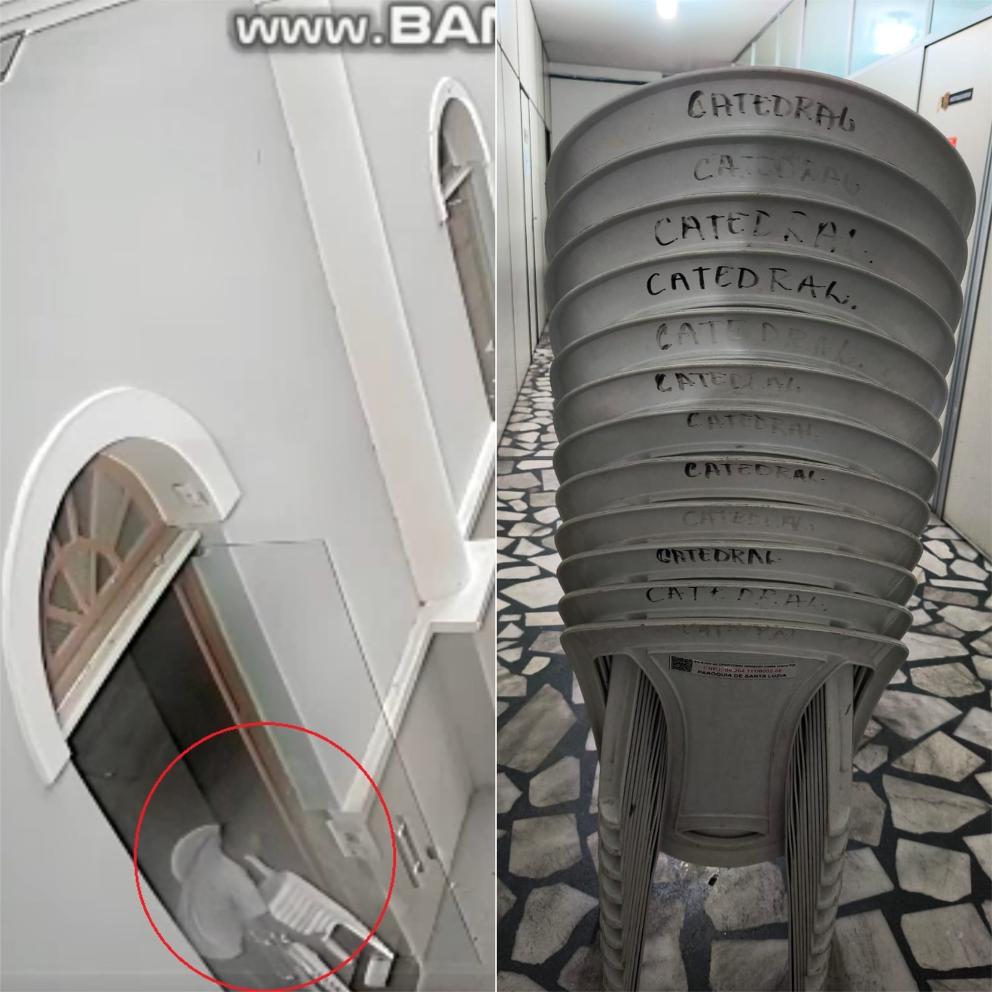 Vídeo flagra furto de cadeiras na Catedral de Santa Luzia, em Mossoró