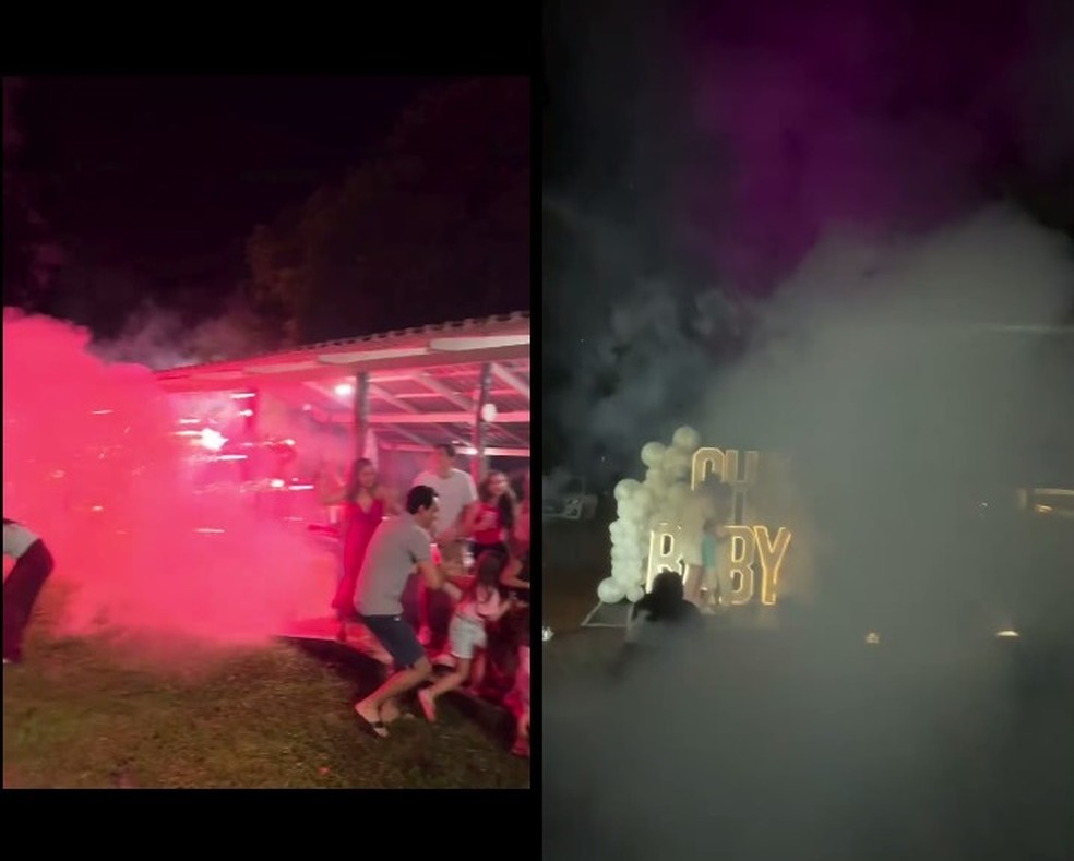 Público de chá revelação tenta se esconder de fogos em RO — Foto: Redes Sociais/Reprodução