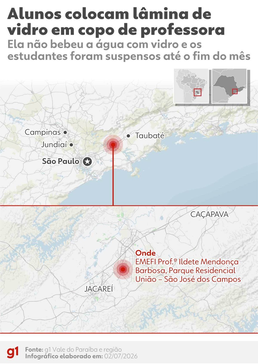 Infográfico mostra local onde aconteceu denúncia envolvendo vidro em copo de água. — Foto: Arte/g1