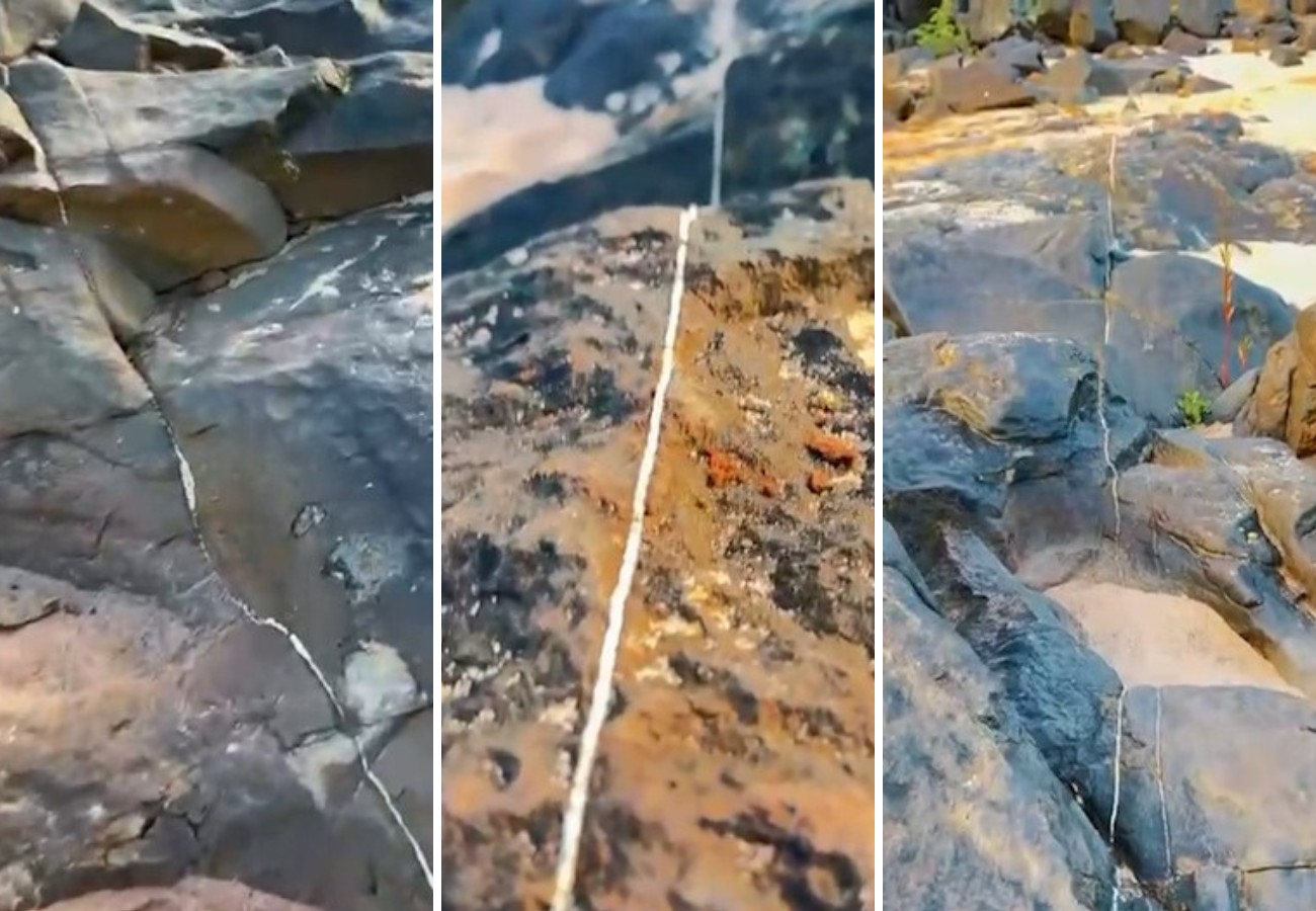 Moradores se surpreendem com linhas misteriosas em rochas no Rio Tocantins; geólogos explicam