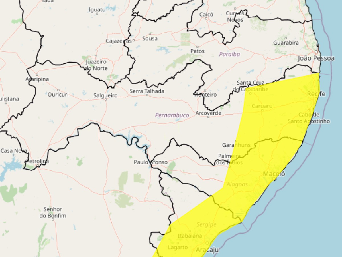 Alerta de perigo potencial de acumulado de chuvas é emitido para 53 cidades do interior de PE