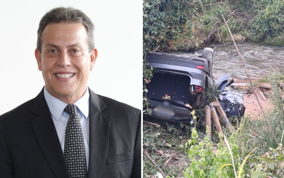Carro com ministro do TST, Amaury Rodrigues Pinto Junior, cai de ponte em Gois  Foto: Reproduo/TST e Divulgao/PRF