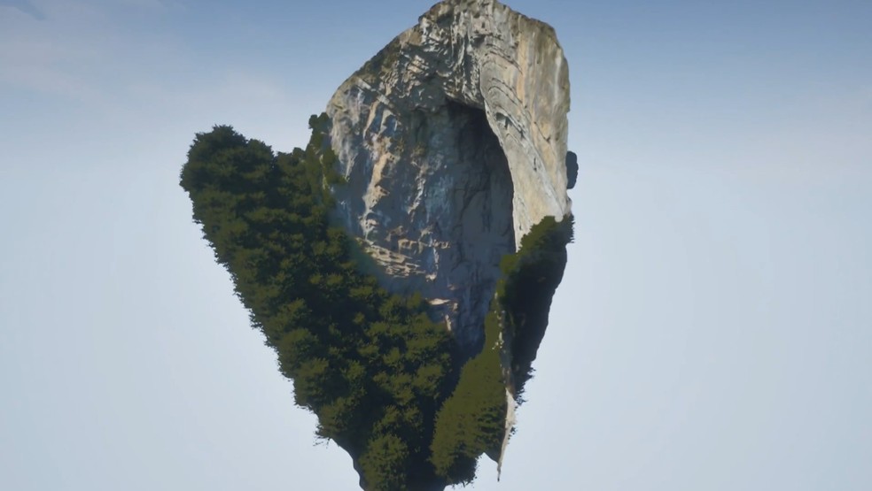 Imagem em 3D da abertura da caverna. — Foto: Reprodução/TV Globo/Fantástico