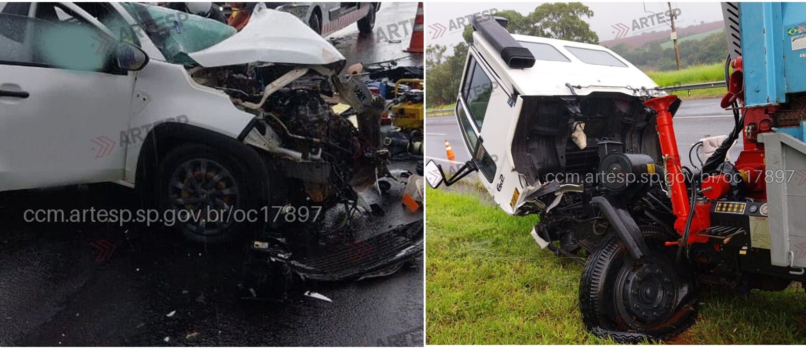 Grave acidente com dois carros, caminhão e ônibus deixa uma pessoa gravemente ferida no interior de SP