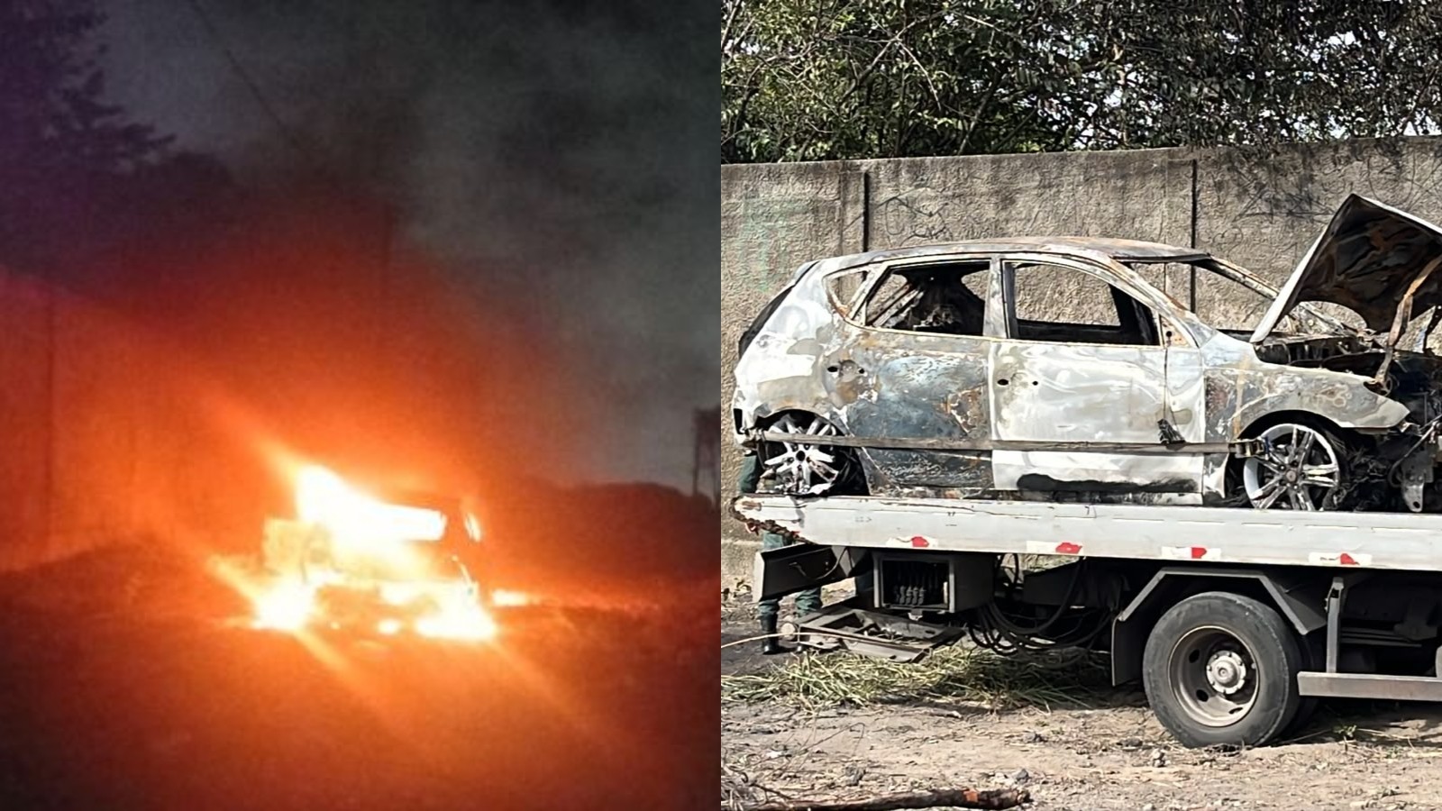 Corpo é encontrado dentro de carro incendiado em Fortaleza