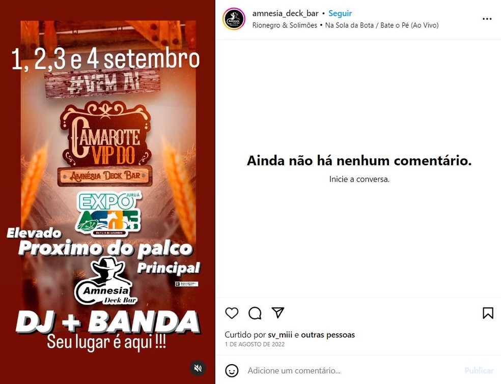 Página do estabelecimento em uma rede social divulgava ingressos para o camarote — Foto: Reprodução