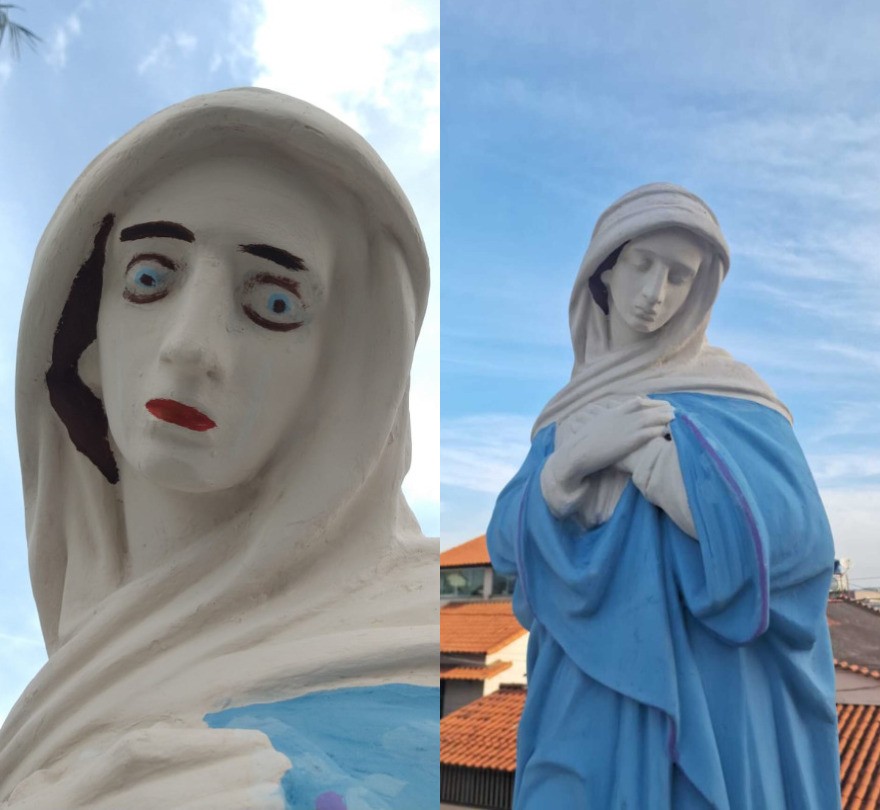 Pintura em estátuas sacras que 'desfigurou' imagens e virou piada em MG é apagada; veja ANTES e DEPOIS