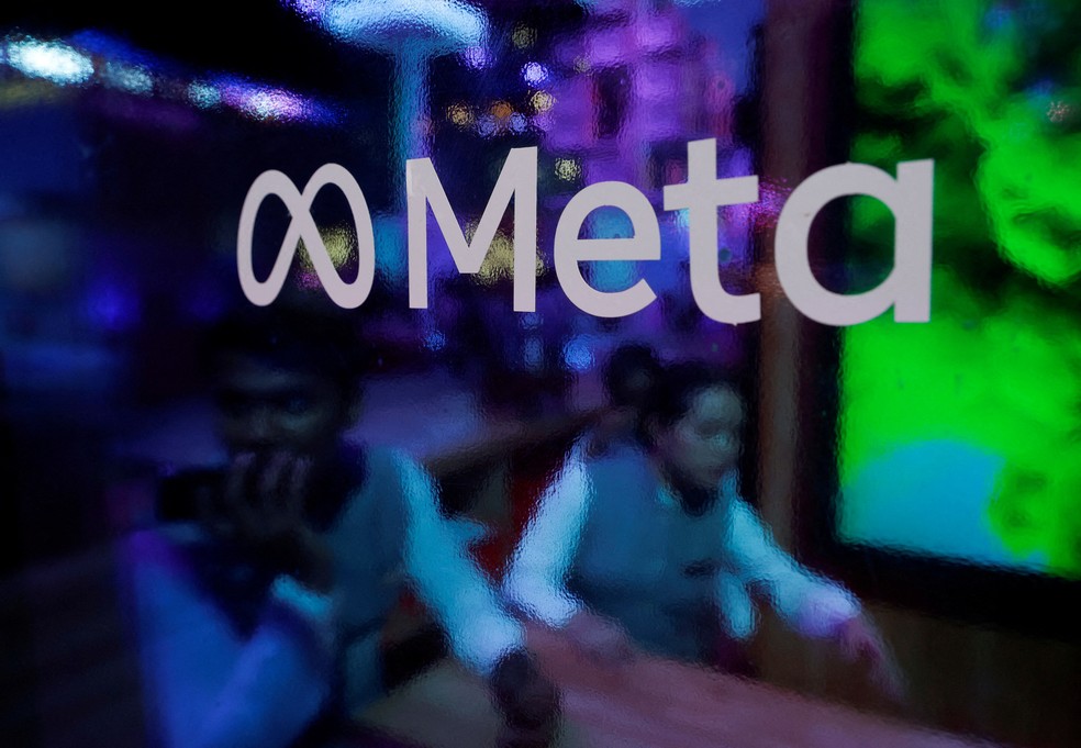 Logotipo da Meta Platforms, durante uma conferência na Índia, em 2023 — Foto: REUTERS/Francis Mascarenhas