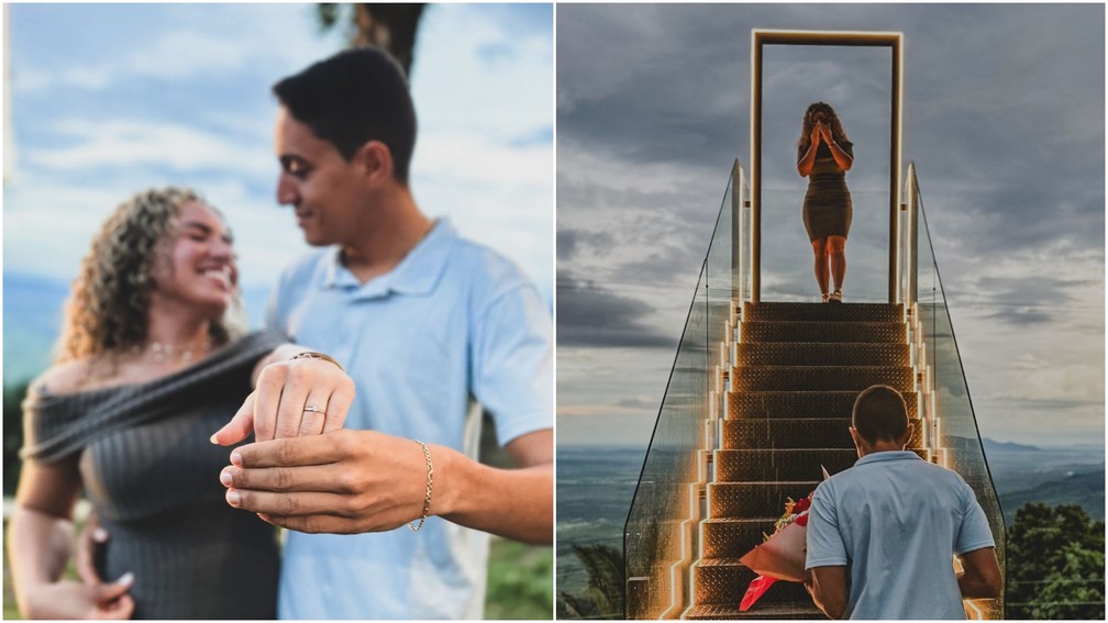 A enfermeira Deborah Santos foi pedida em casamento no local pelo empresário Tiago Tavares — Foto: Acervo pessoal