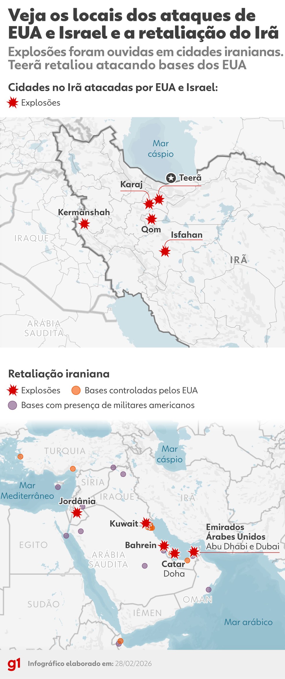 Infográfico: mapa mostra locais atacados no Irã e a retaliação iraniana — Foto: Editoria de Arte/g1