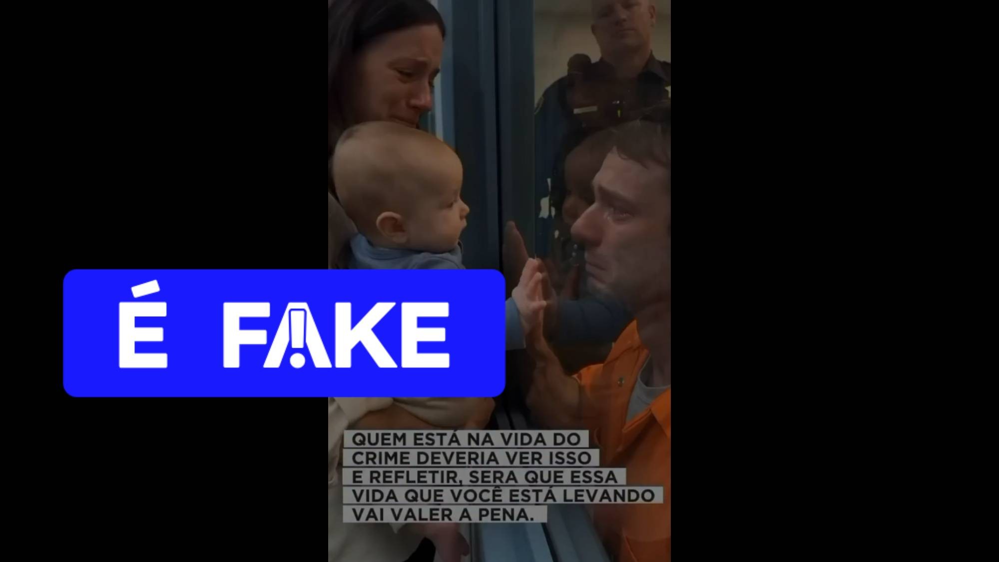 É #FAKE vídeo de presidiário se emocionando ao abraçar esposa e filho bebê; cena foi criada com IA