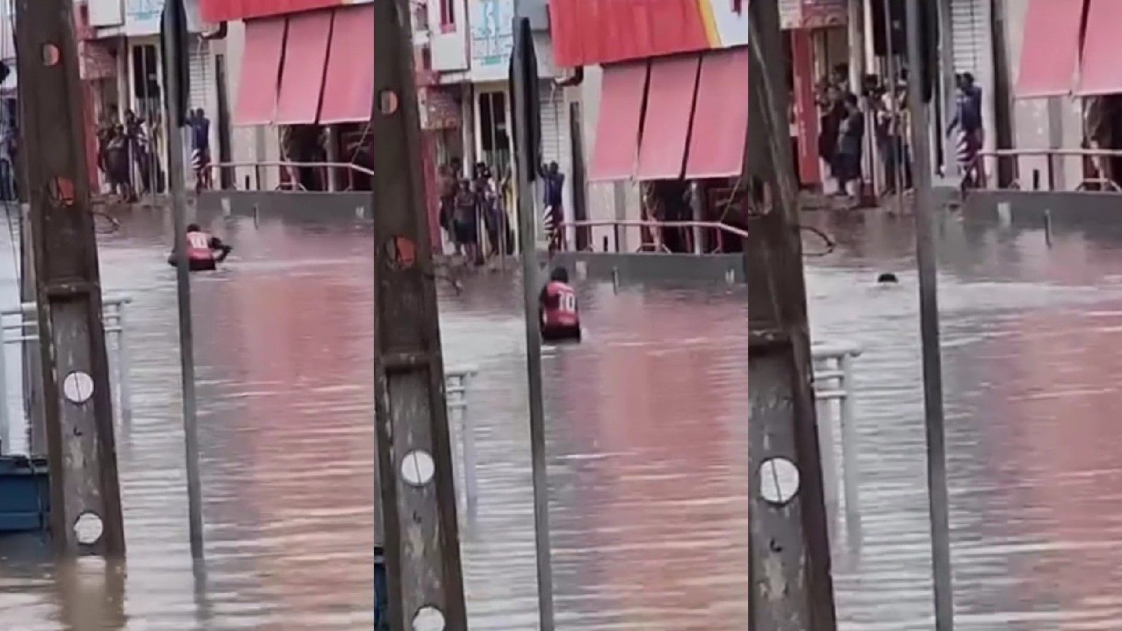 Homem mergulha em rua alagada após chuvas no Piauí; Defesa Civil emite alerta 