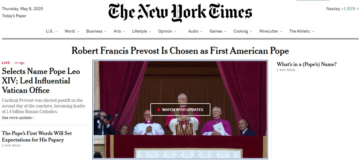 'Papa escolhido': jornais do mundo todo noticiam escolha do novo pontífice; VEJA