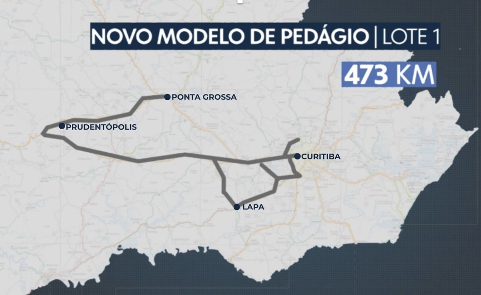 Veja no mapa regiões do Paraná que integram o lote 1 da nova concessão de pedágios — Foto: Arte RPC/g1