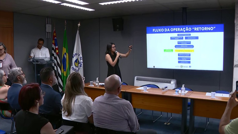 Secretária adjunta de Desenvolvimento e Assistência Social, Clébia Alves, apresenta Operação Retorno — Foto: Reprodução/EPTV