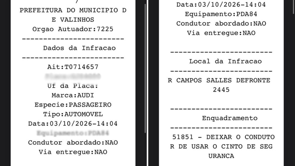 Morador de Guapiaçu (SP) recebe multa por andar sem cinto de segurança em moto — Foto: Arquivo Pessoal