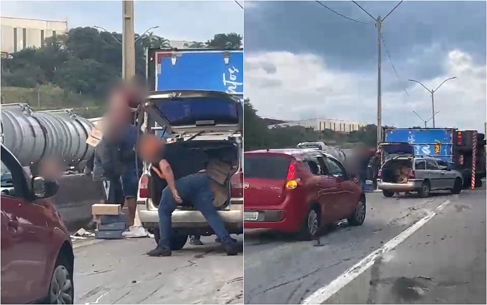 Dois caminhões têm cargas saqueadas após acidentes na Fernão Dias, no Sul de Minas