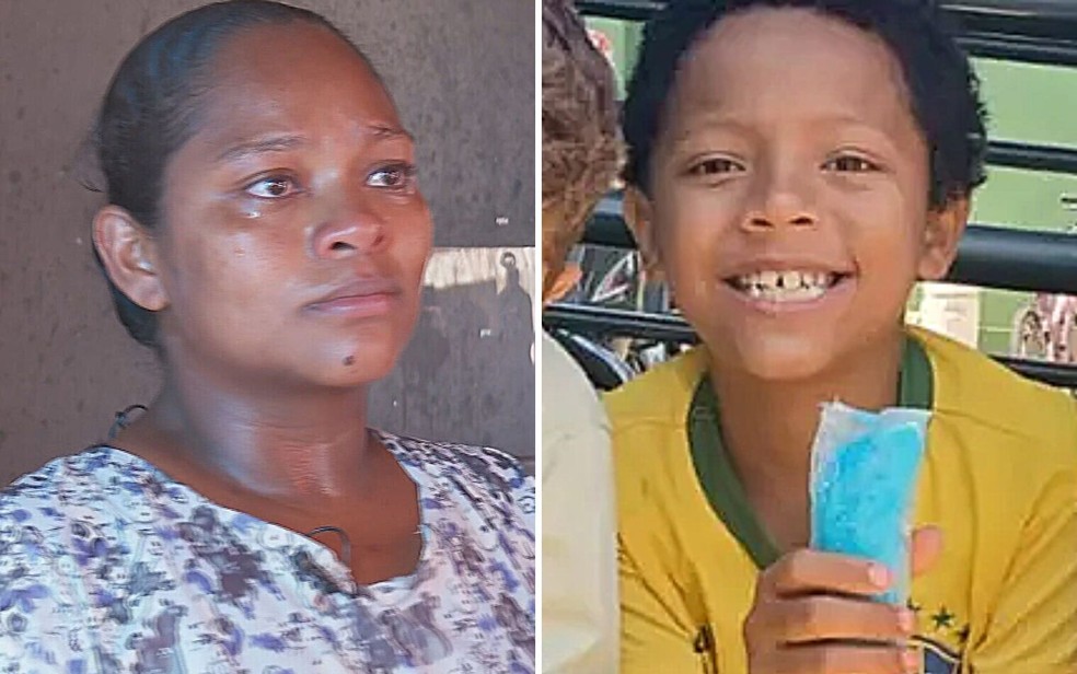 Elisângela Pereira dos Santos e o filho, Pedro Lucas, que está desaparecido em Rio Verde — Foto: Reprodução/TV Anhanguera
