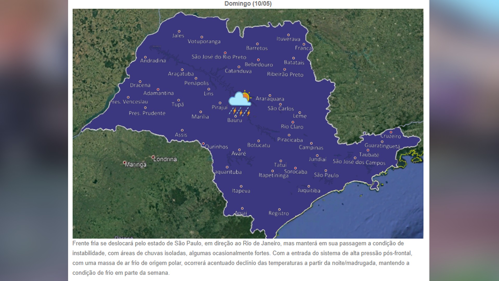 Massa de ar polar deve derrubar temperaturas no noroeste de SP; mínima pode chegar a 9°C