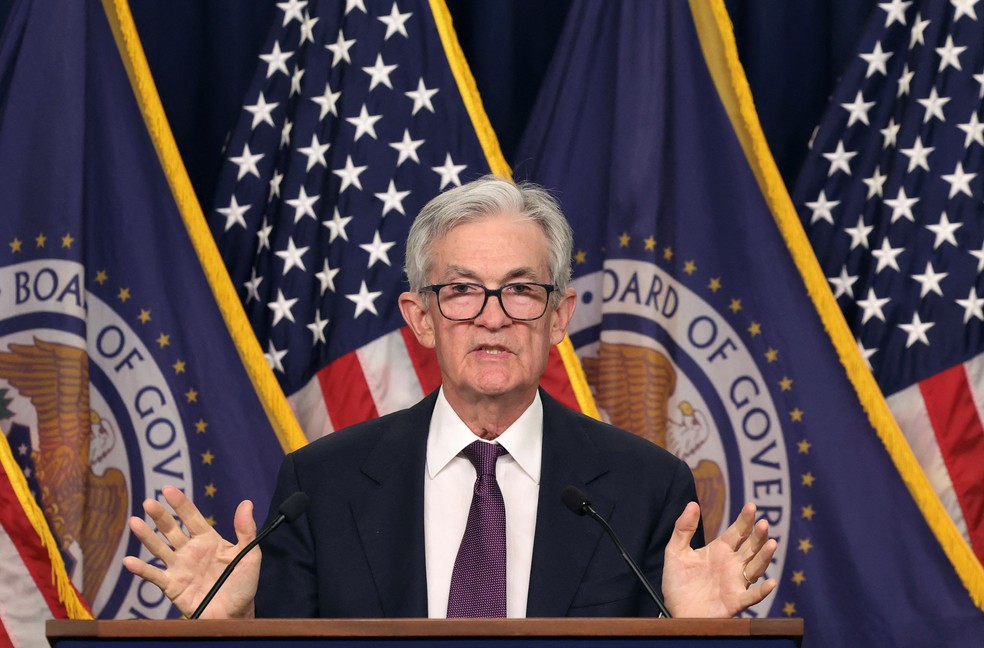 Jerome Powell, presidente do Fed, que decidiu cortar os juros nos EUA — Foto: Kevin Lamarque/Reuters