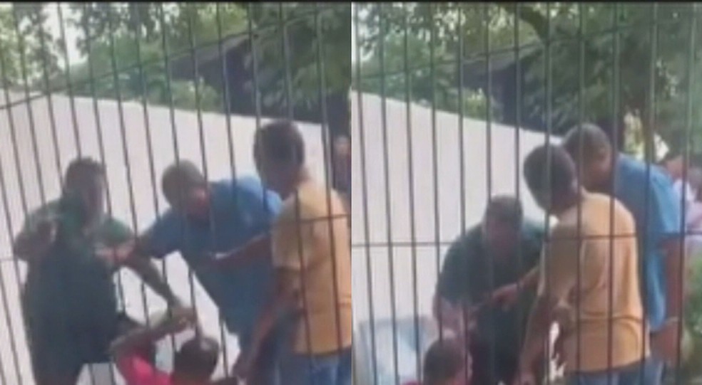 Pai da vítima agrediu e gritou com professor dentro da escola — Foto: Reprodução/WhatsApp