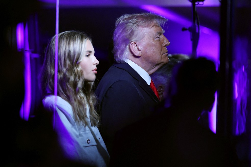 Trump no Madison Square Garden para uma das finais da NBA 2026 — Foto: Vincent Carchietta-Imagn Images