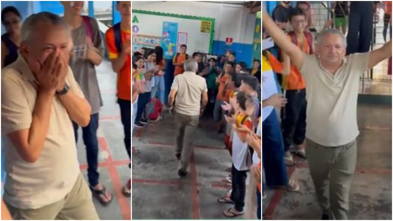 Professor é homenageado com 'corredor de palmas' no último dia de aula em escola de Fortaleza; vídeo