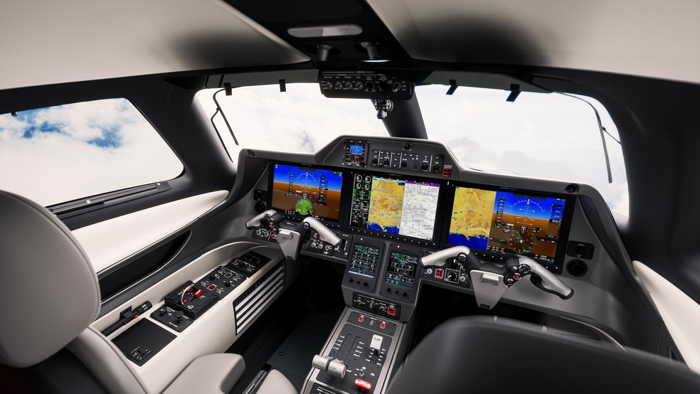 Imagem de conceito do Phenom 300EV, jato leve da Embraer — Foto: Divulgação/Embraer