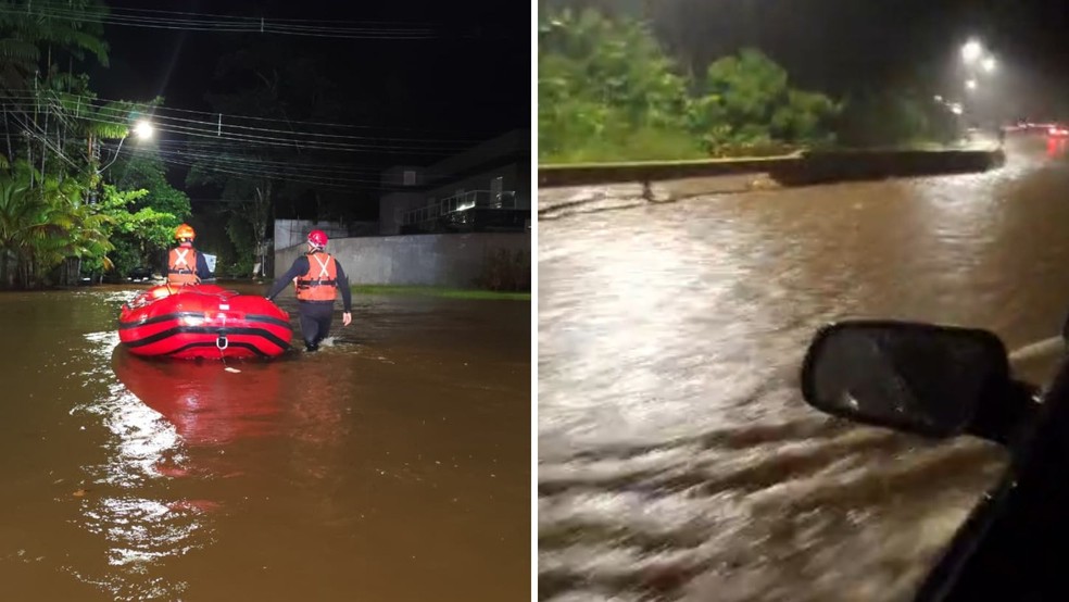Chuvas em Caraguatatuba e Ubatuba: alagamentos no Litoral Norte. — Foto: Corpo de Bombeiros e Defesa Civil de SP