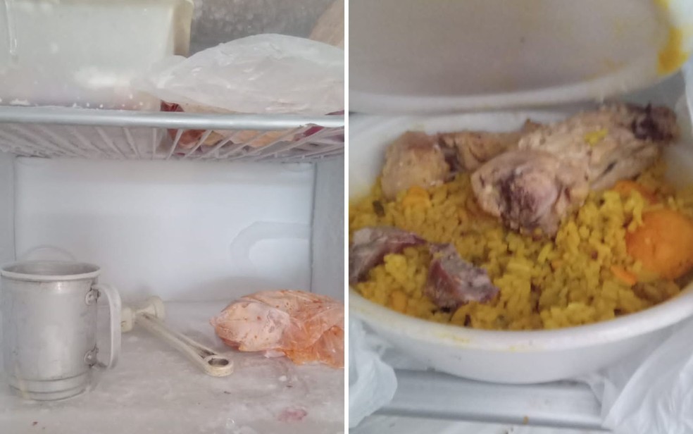 Estado da geladeira e das comidas encontradas na casa de idosos deixados sem comer, em Goiânia — Foto: Divulgação/Polícia Civil